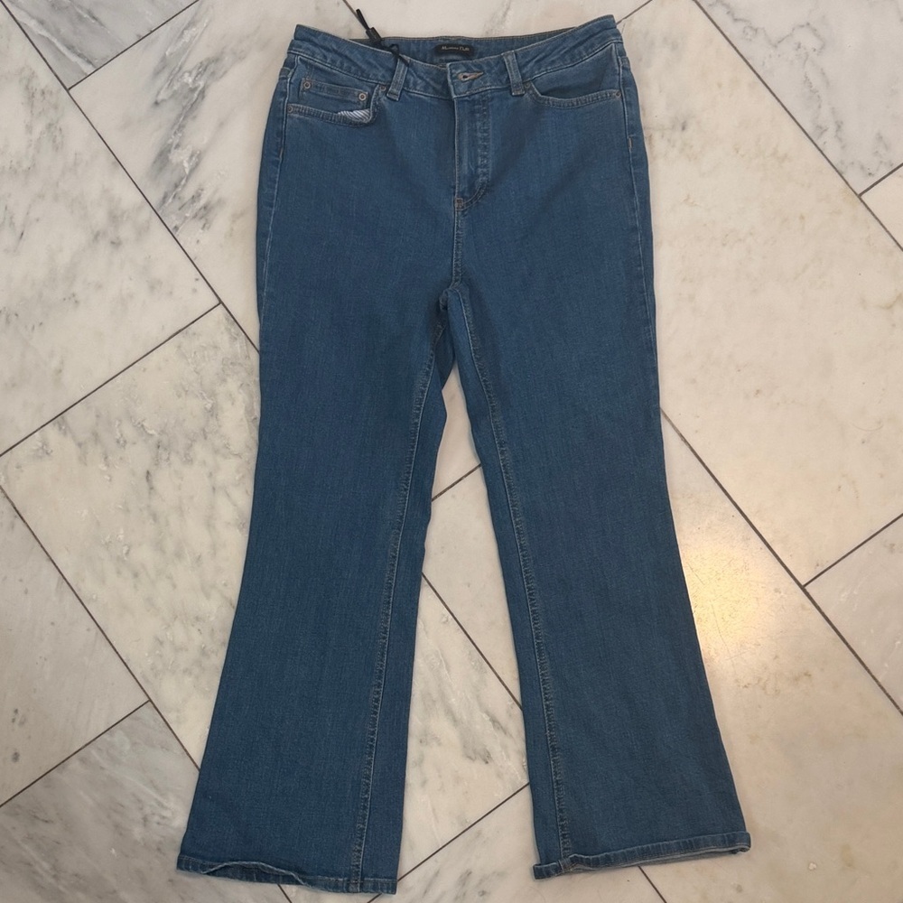 Massimo Dutti Womens Crop Flare Designer Blue Jeans Denim Medium Wash 99% cotton